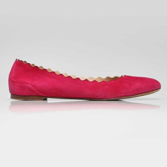 Chloe Fuchsia Suede Lauren Scalloped Ballet Flats Size 10/40.5 - Picture 5 of 6